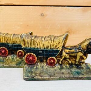 Vintage Covered Wagon Bookends